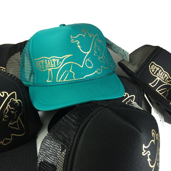 +"Mermaid" Black Trucker By Get Salty Hawaii